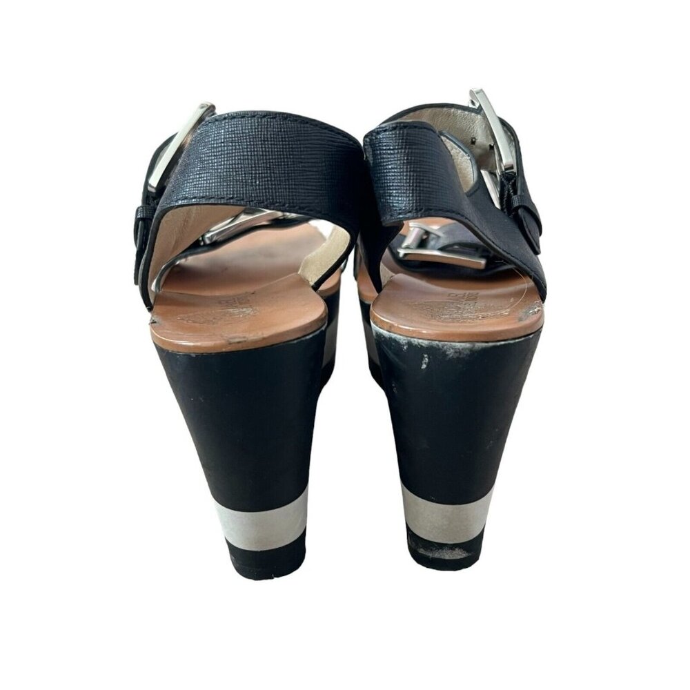 Michael Kors Warren Sandals Size 7 Black White Platform Heels Leather - Picture 5 of 9